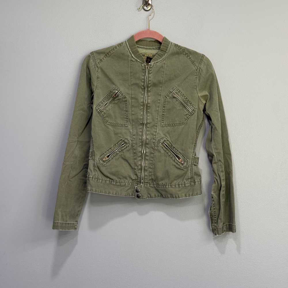vtg y2k Lucky Brand Womens Olive Green Cotton Utility Bomber Jacket Size S